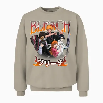 Bleach Team Ichigo and Ombre Logo Anime Unisex Sweatshirt - Sand