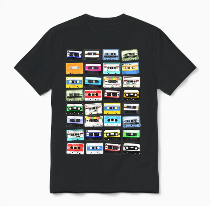 Cassette Tapes Mixtape 70s 80s 90s, Vintage Cassettes T-Shirt, Black Unisex T-Shirt in Black