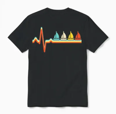 Sailing Retro Heartbeat Unisex T-Shirt - Black