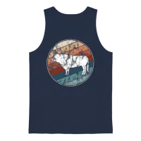 Bull in Retro Style Unisex Tank Top - Navy – 1