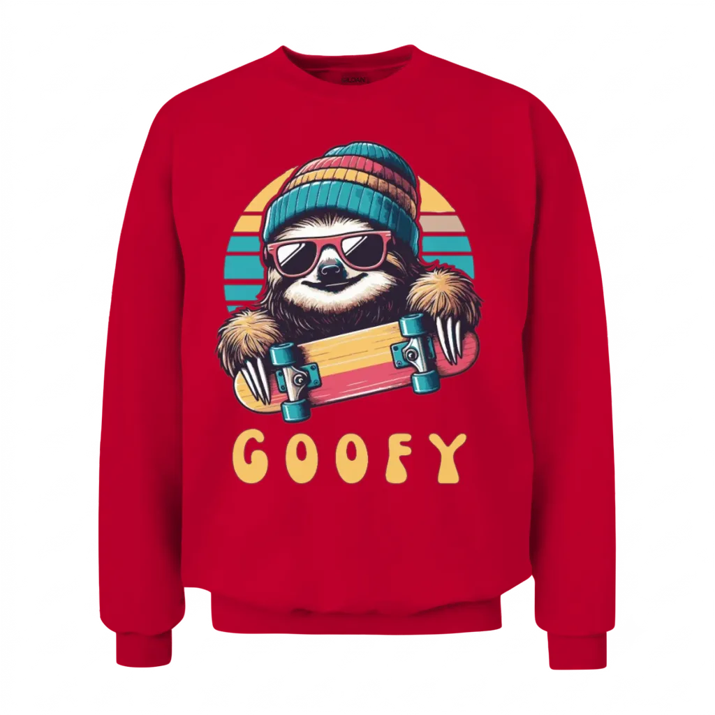 Goofy Skater Sloth - Funny Skateboard Freestyle Unisex Sweatshirt - Red