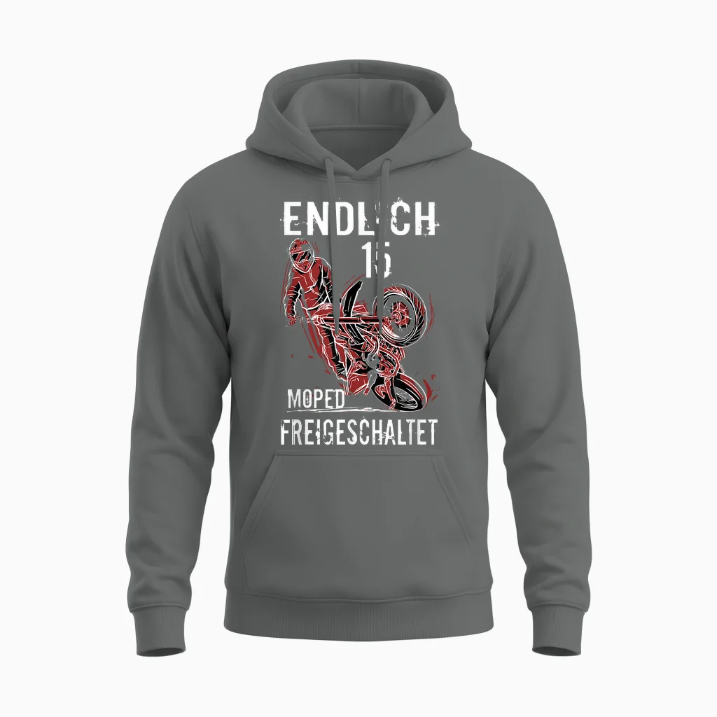 Endlich 15 Moped Unlocked Birthday Moped Driver Unisex Hoodie in Graphite Heather