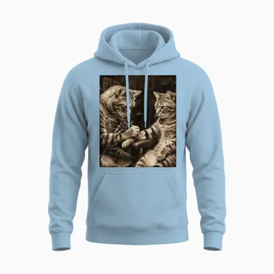 Chat Tatouage Chat Drôle Meme Encres Kitty Humour Tatoueur Artiste Unisex Hoodie - Light Blue