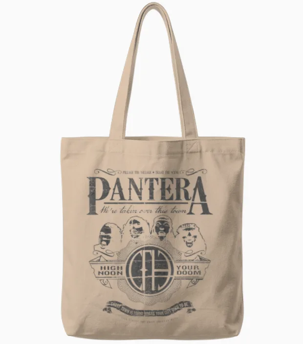Pantera Official High Noon T-Shirt - Men's Unisex Adults Black Classic Fit Short Sleeve Crew Neck T-Shirt - Small Tote Bags in Natural