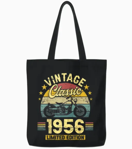 Vintage Year 1956 Biker 70 Years Birthday Man Tote Bags - Black