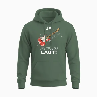 Music Note Guitar T-Shirt, Black Unisex Hoodie - Military Green