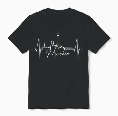 T-Shirt with German Text "münchen I Love Munich" Skyline Heartbeat, Black Unisex T-Shirt - Black