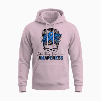 Child Abuse Prevention Awareness Messy Hair Bun Unisex Hoodie - Light Pink