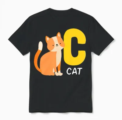 Cat Alphabet Funny Unisex T-Shirt - Black