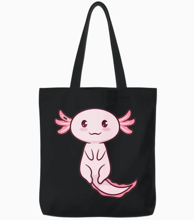 Cute Axolotl Tote Bags in Black