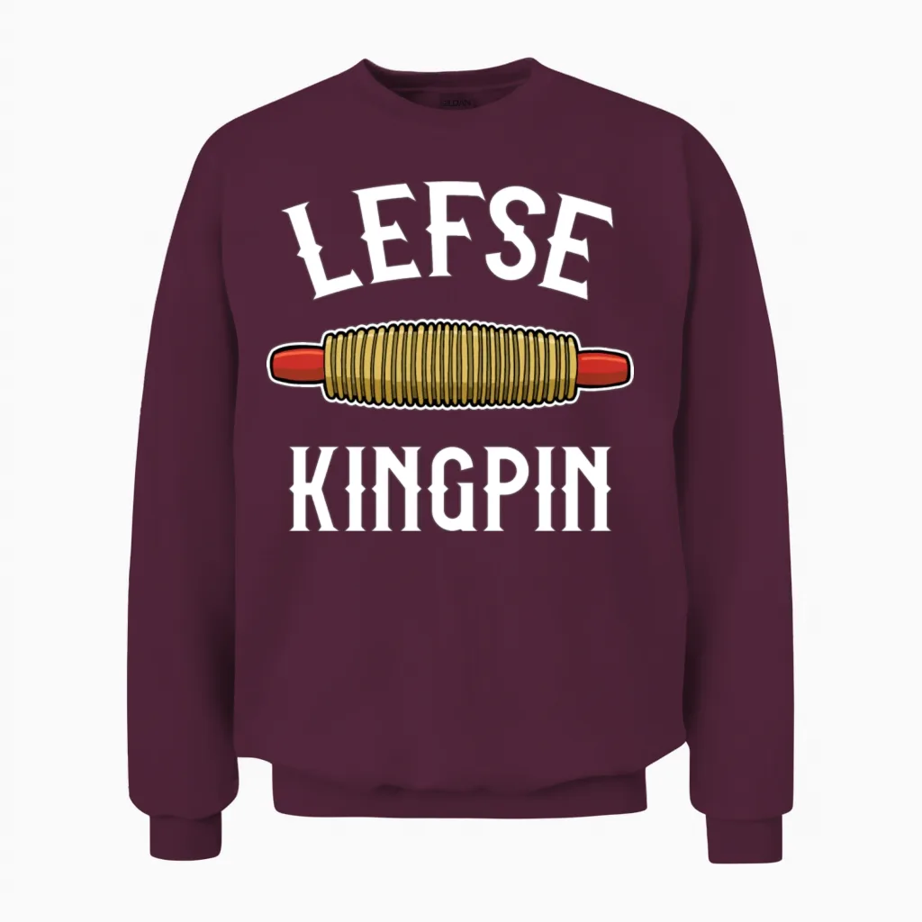 Funny Norwegian Lefse King Rolling Pin Unisex Sweatshirt in Maroon