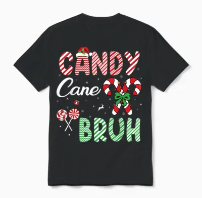 Candy Cane Bruh Funny Christmas Holiday Boys Unisex T-Shirt - Black