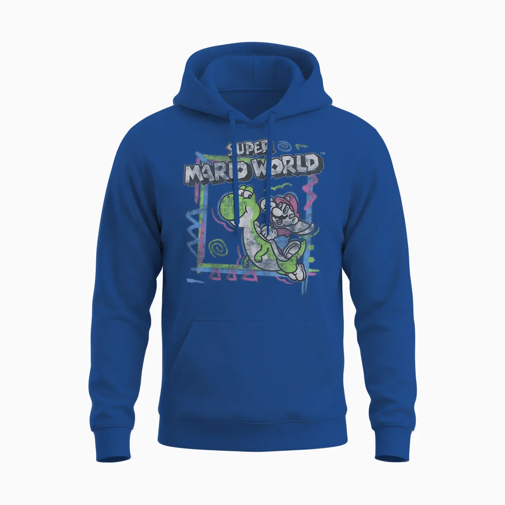 Super Mario World 90's Neon Abstract Nintendo Yoshi Ride Unisex Hoodie in Royal