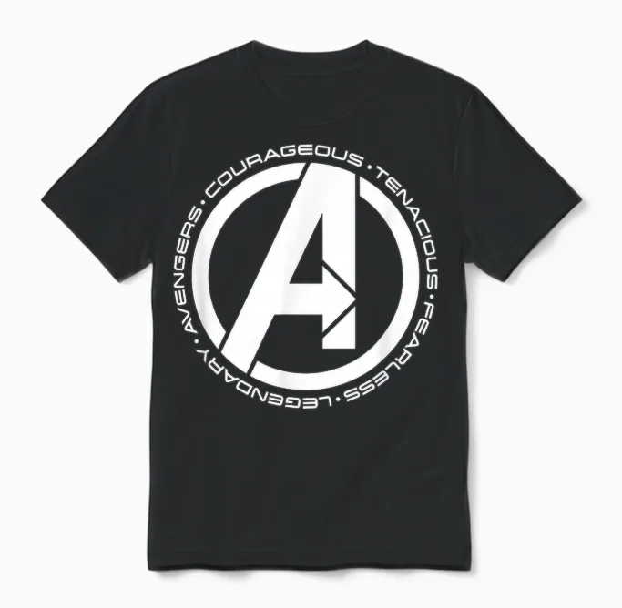 Marvel Super Heroes Avengers Fearless Legendary A-Logo Unisex T-Shirt in Black
