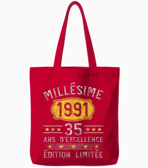 Vintage 1991 Gift 35 Years Man Birthday Humour Tote Bags - Red