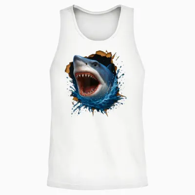 Toller Weißer Hai, Zerrissener Stoff, Lustige 3d-Grafik Unisex Tank Top - White