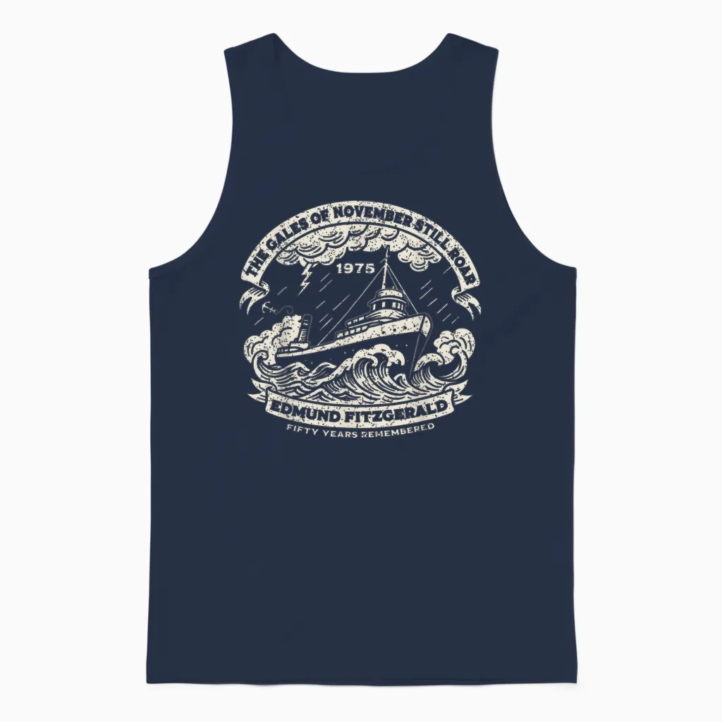 Edmund Fitzgerald Anniversary Great Lakes Maritime Memorial Unisex Tank Top in Navy