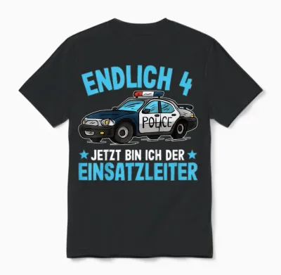 Polizei Shirt 4 Jahre Jungen | Polizei 4. Geburtstag Unisex T-Shirt - Black