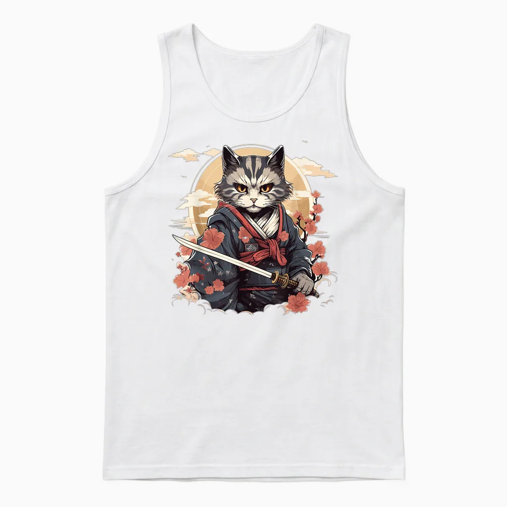 Samurai Cat Warrior Japanische Ninja Katze Kawaii Unisex Tank Top in White