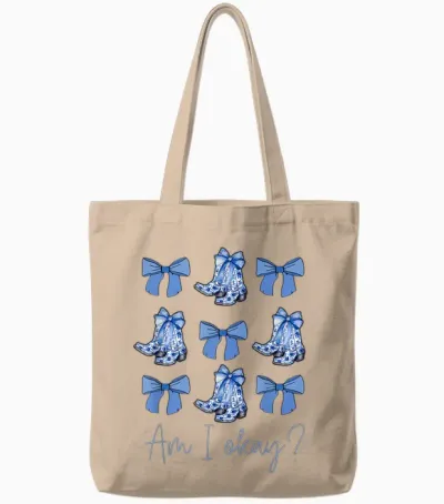 Am I Okay Boots Cowgirl Coquette Bow Women Girls Tote Bags - Natural