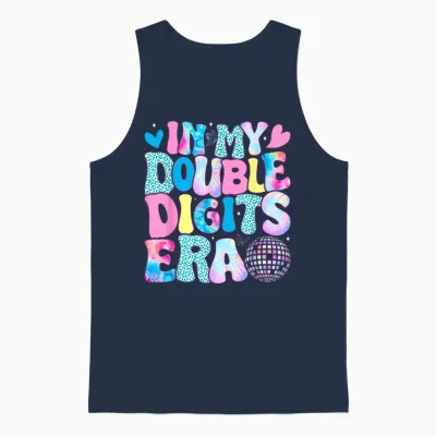 In My Double Digits Era Retro 10 Year Old 10th Birthday Girl Unisex Tank Top - Navy