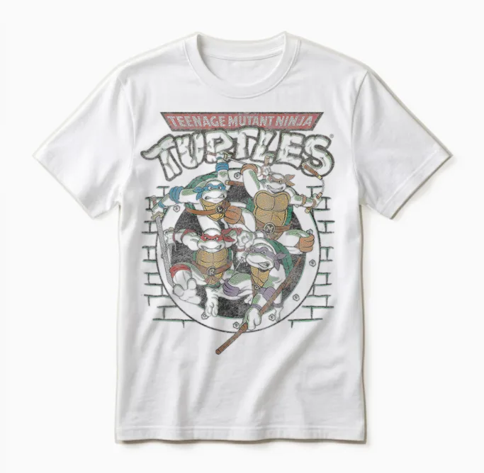 Tmnt Ninja Turtles Action Shot All Characters Unisex T-Shirt in White