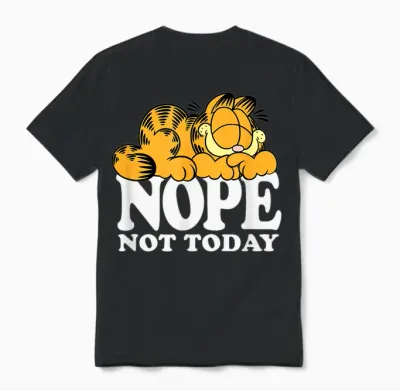 Garfield Nope Not Today Lazy Cat Bold Logo T-Shirt - Unisex-Adults, Unisex-Kids - Black - Short Sleeve - T-Shirt - Novelty T-Shirts Unisex T-Shirt - Black