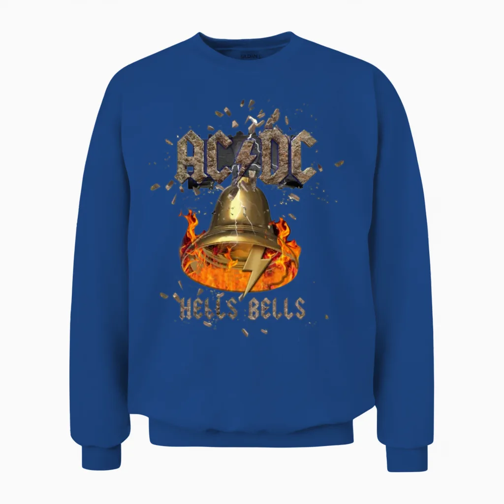 Ac/dc Hells Bells Bell with Flames and Logo Unisex Sweatshirt in Royal