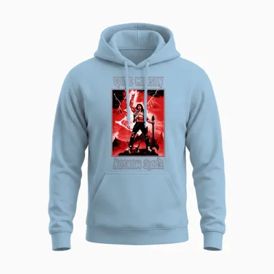 Stranger Things 4 Eddie Munson Lightning Guitar Power Unisex Hoodie - Light Blue