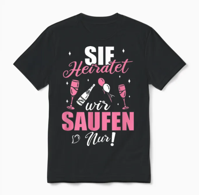 Sie Heiratet Wir Saufen Nur - Junggesellenabschied Unisex T-Shirt in Black