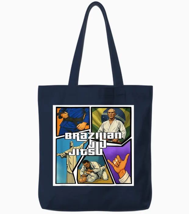 Brazilian Jiu Jitsu Comic Style - Bjj Lifestyle T-Shirt, Black, S Tote Bags in Navy