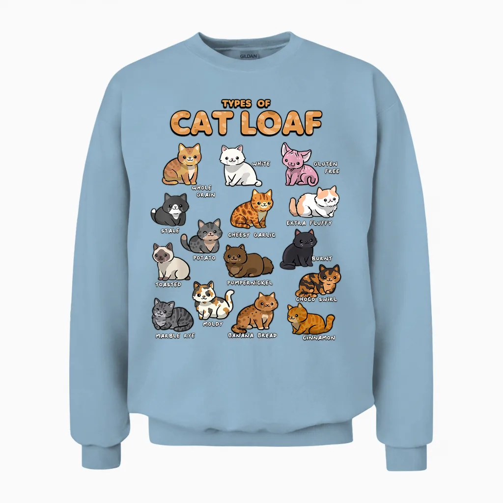 Types of Cat Loaf Cute Kitten Kawaii Cats, Cat Lover Unisex Sweatshirt in Light Blue