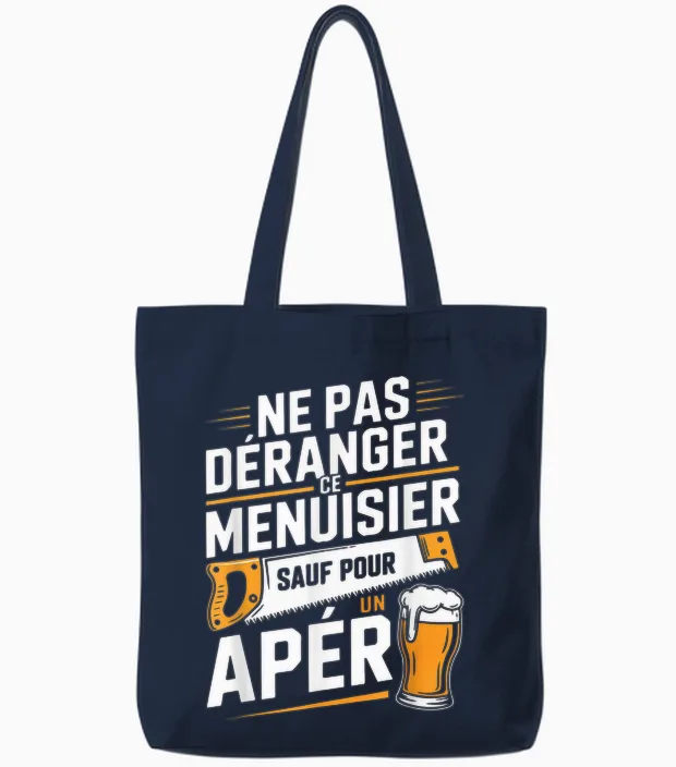 Carpenter Men's Aperitif Humour Gift Carpentry Funny Beer Tote Bags in Navy