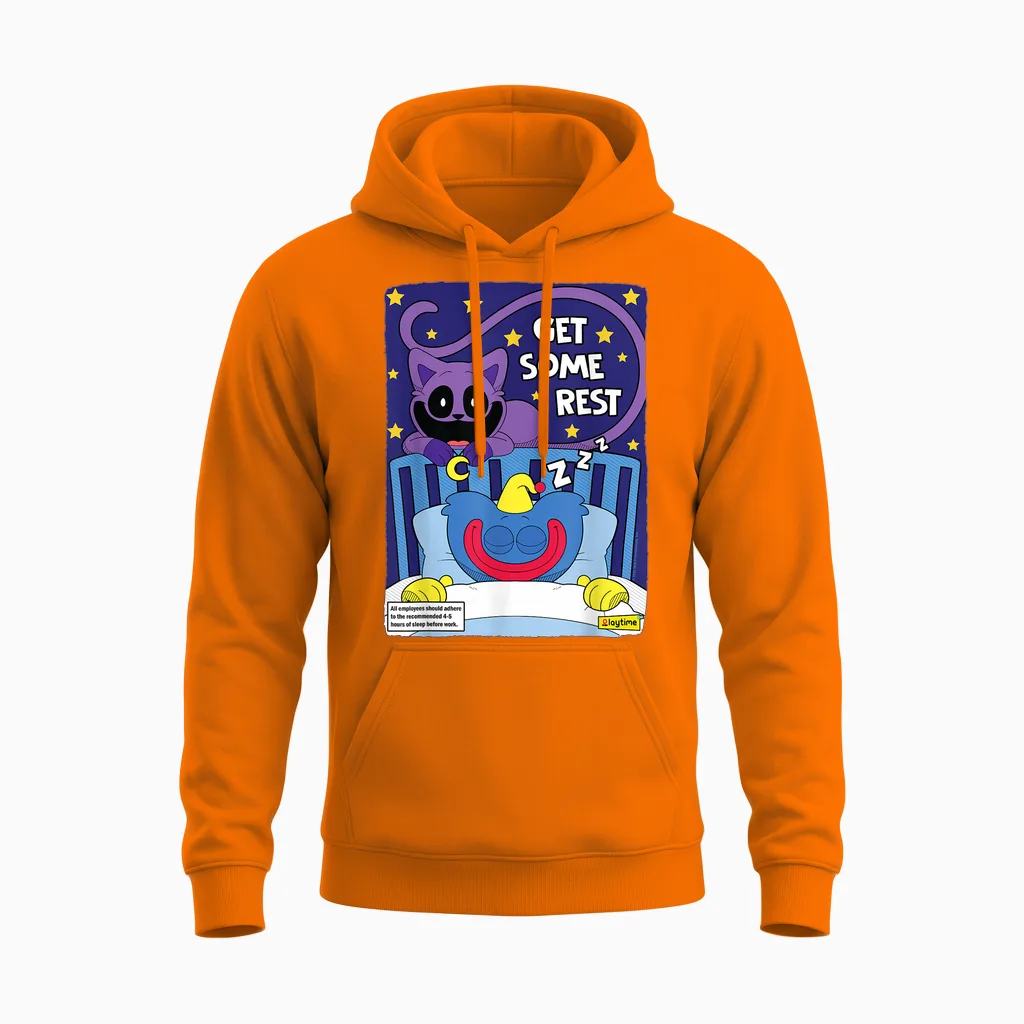 Poppy Playtime Catnap & Huggy Wuggy Gönnen Sich Etwas Ruhe Unisex Hoodie in Safety Orange