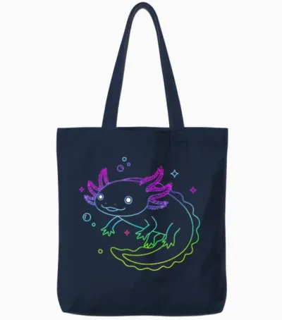 Cute Axolotl Art Modern Cool Graphic Boys Girls Axolotl Tote Bags - Navy