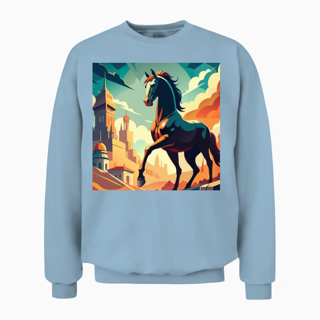 Horse War of Heroes Lovers Gift Unisex Sweatshirt in Light Blue