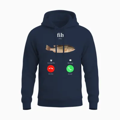 Fih Calling Remind Me Message Decline Accept Phone Call Fish Unisex Hoodie - Navy