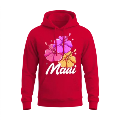 Maui Hawaii with Hawaiian Hibiscus Flowers Unisex Hoodie - Red
