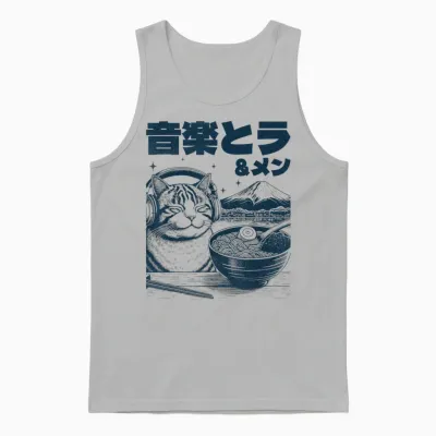 Music & Ramen Cat Neko Japan Ramen Noodle Cat T-Shirt, Gray, S Unisex Tank Top - Ash