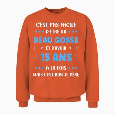 Funny 15 Years Old Boy Birthday 15 Years T-Shirt, Black, S Unisex Sweatshirt - Orange