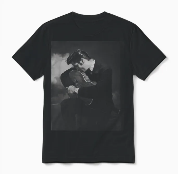 Elvis Presley Guitar Kiss T-Shirt, Black, S Unisex T-Shirt in Black
