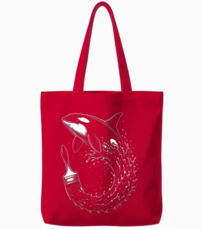 Whale Wave Inkbrush Tote Bags - Red