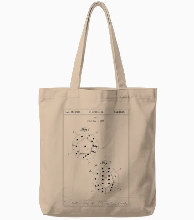 D12 Dice Patent (dark Ink) Tote Bags in Natural
