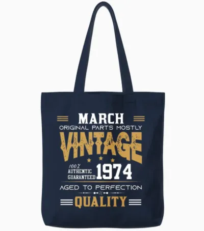 Vintage Aged to Perfection March 1974 Tote Bags - Navy