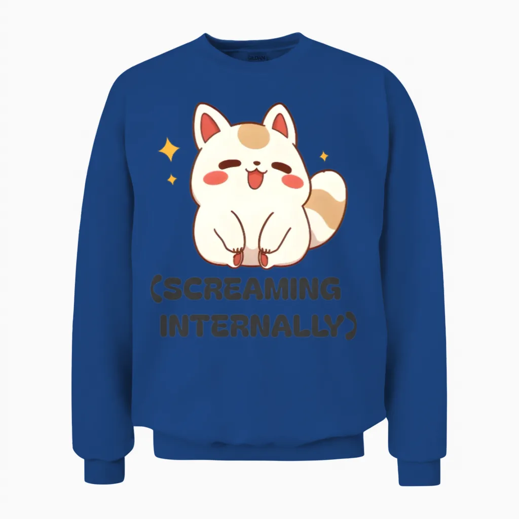 Screaming Internally - Kawaii Anxiety Humor Unisex Sweatshirt in Royal