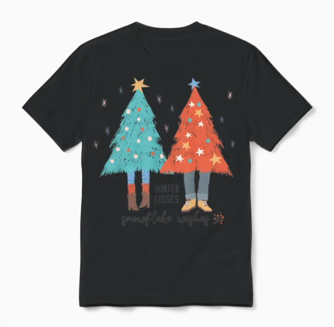Retro Vintage Christmas Tree Unisex T-Shirt - Black