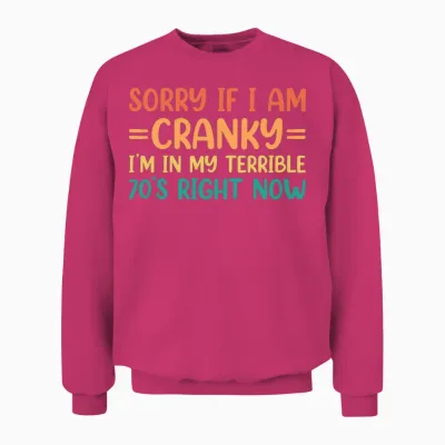 Sorry if I Am Cranky I'm in My Terrible 70's Right Now Unisex Sweatshirt - Heliconia