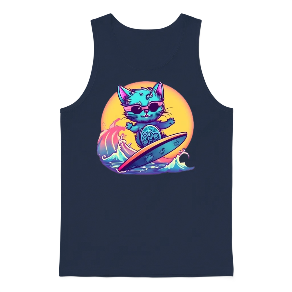 Retro Surfing Cat Lovers Unisex Tank Top - Navy