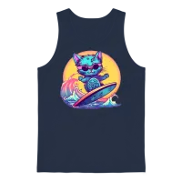 Retro Surfing Cat Lovers Unisex Tank Top - Navy – 1