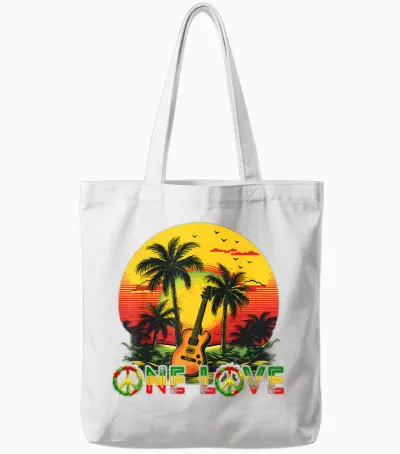 Guitarist Rasta Reggae Sunset Jamaica Reggae Music Guitar T-Shirt, Black, S Tote Bags - White